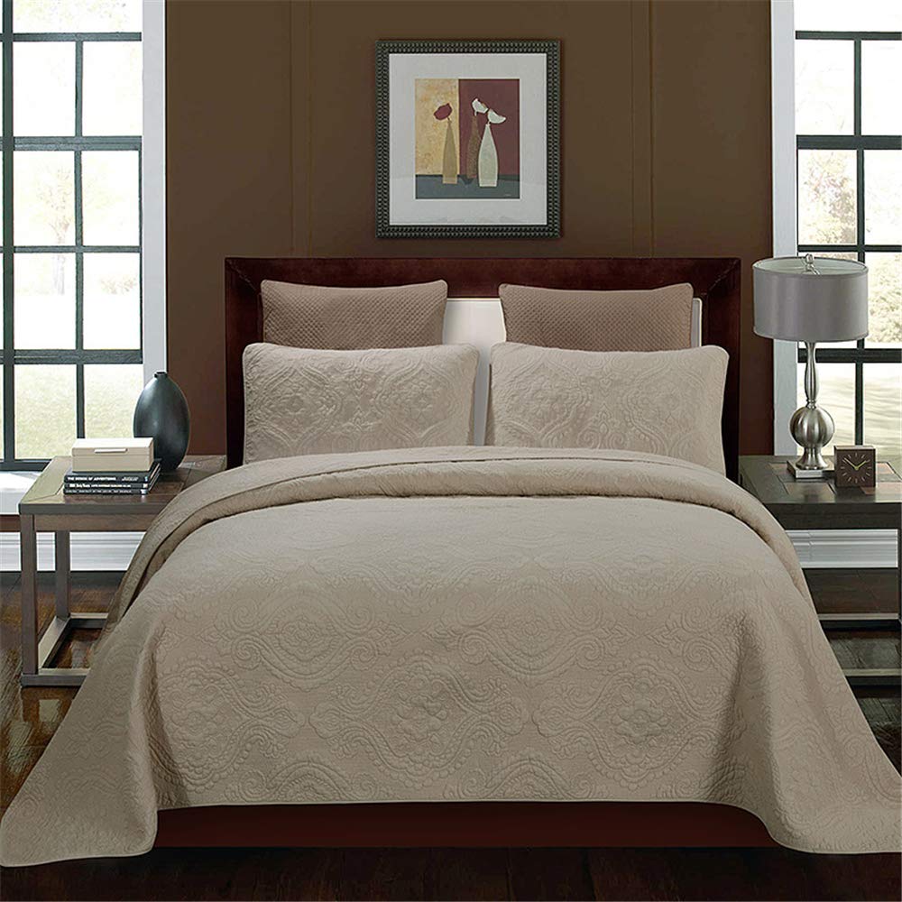 Sjdopulse Men's Bedspreads & Coverlets Cotton Quilted Coverlet 3-Piece Elegant Embossed Air Conditioner Quilts Bedroom Decor All-Season Multifunctional Bed Throw Blanket With 2 Pillowcase,Superking 98 * 106In