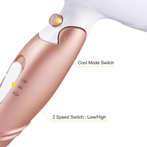 Miniatura 6 de Secador de pelo profesional JINRI para el hogar, iones negativos, motor de 1875W CC, secador de pelo de 2velocidades y 3ajustes de temperatura,