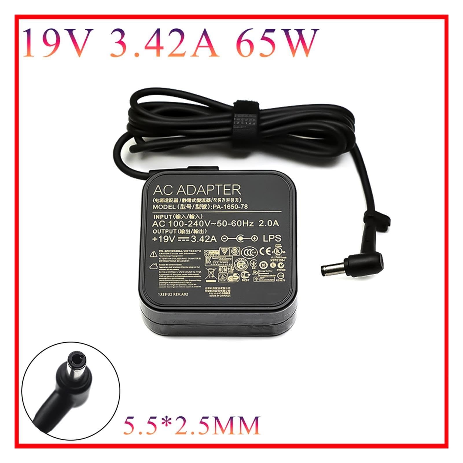 Caricabatterie Adattatore CA 19 V 3,42 A 65 W 5,5 X 2,5 Mm, Compatibile for Asus, A555L X555L X555LA X555LB X555LF X550CC X550L X550LA X550LB X550CL(And AU Plug)