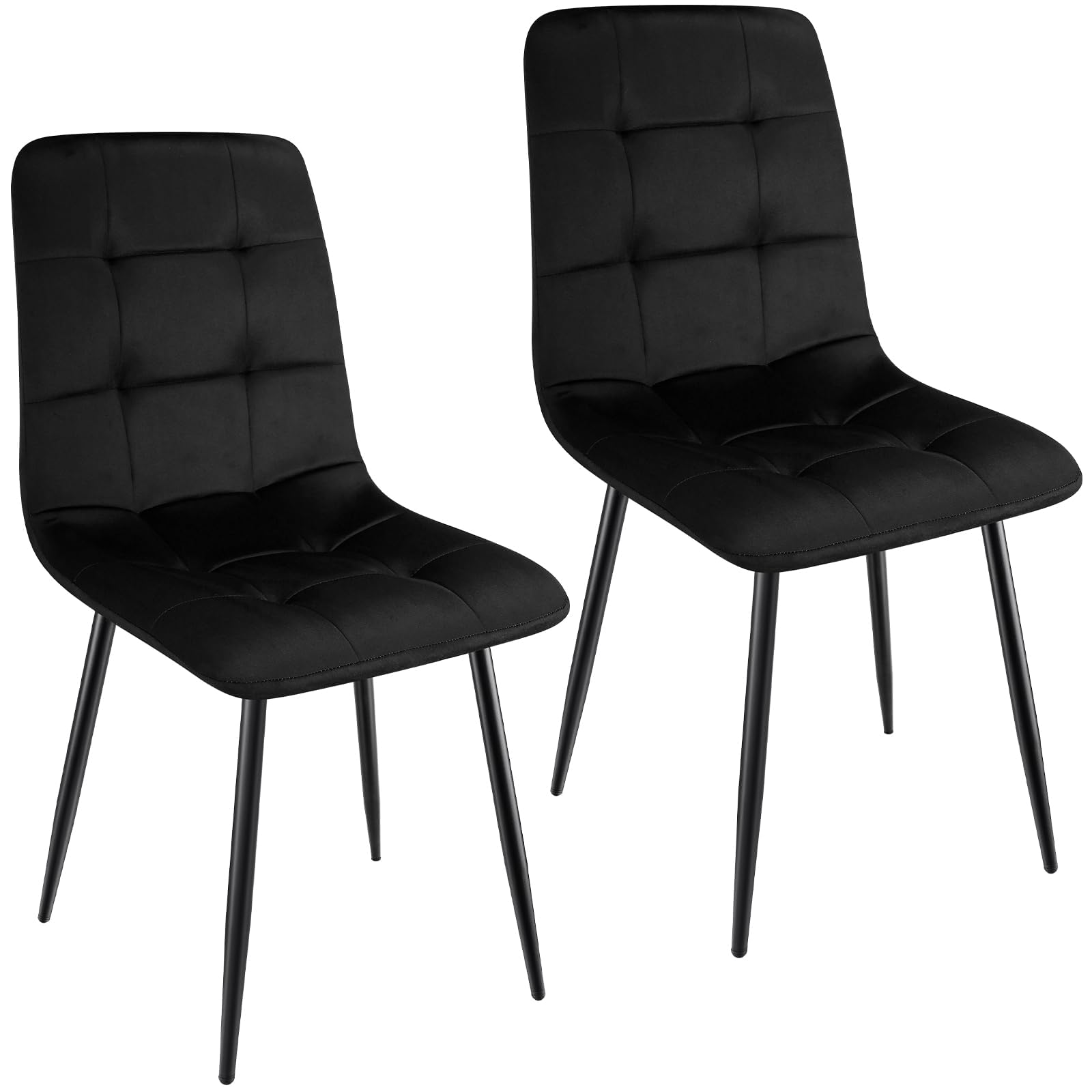 Silla de Comedor Conjunto de 2, Estilo Vintage, Metal, Negro, Cojín de Terciopelo Holandés, Patas Metálicas, Adecuado para Comedor, Cocina, Estudio, Sala de Ocio