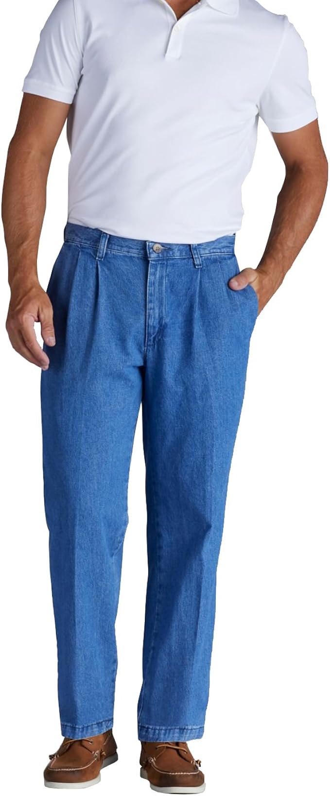 Relaxed-Fit Pleated Denim Pant 