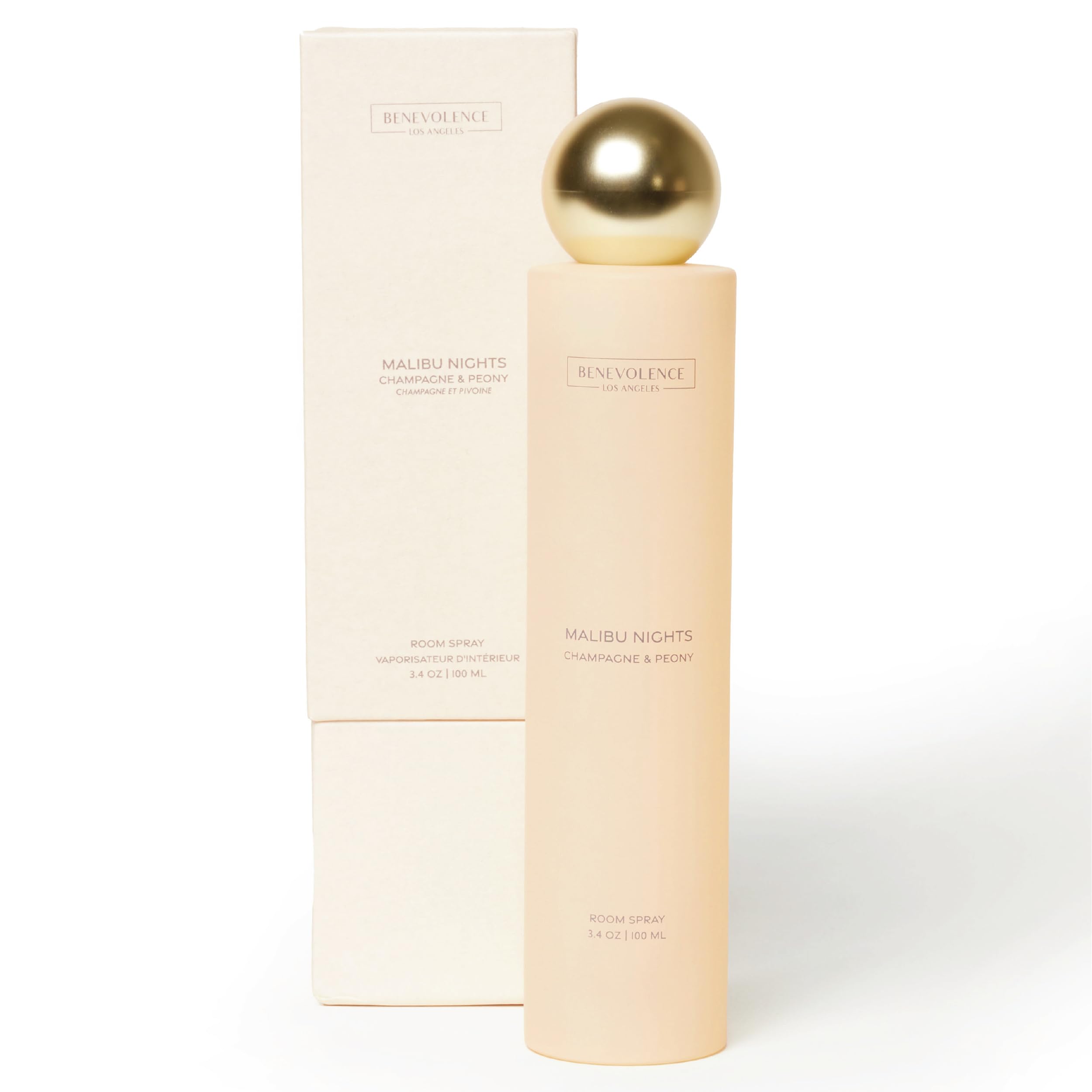 Champagne & Peony Room Spray | Benevolence LA Malibu Nights | 3.4oz | Home, Pillow & Linen Fragrance Spray | Low VOC, No Alcohol | Malibu Sands Collection