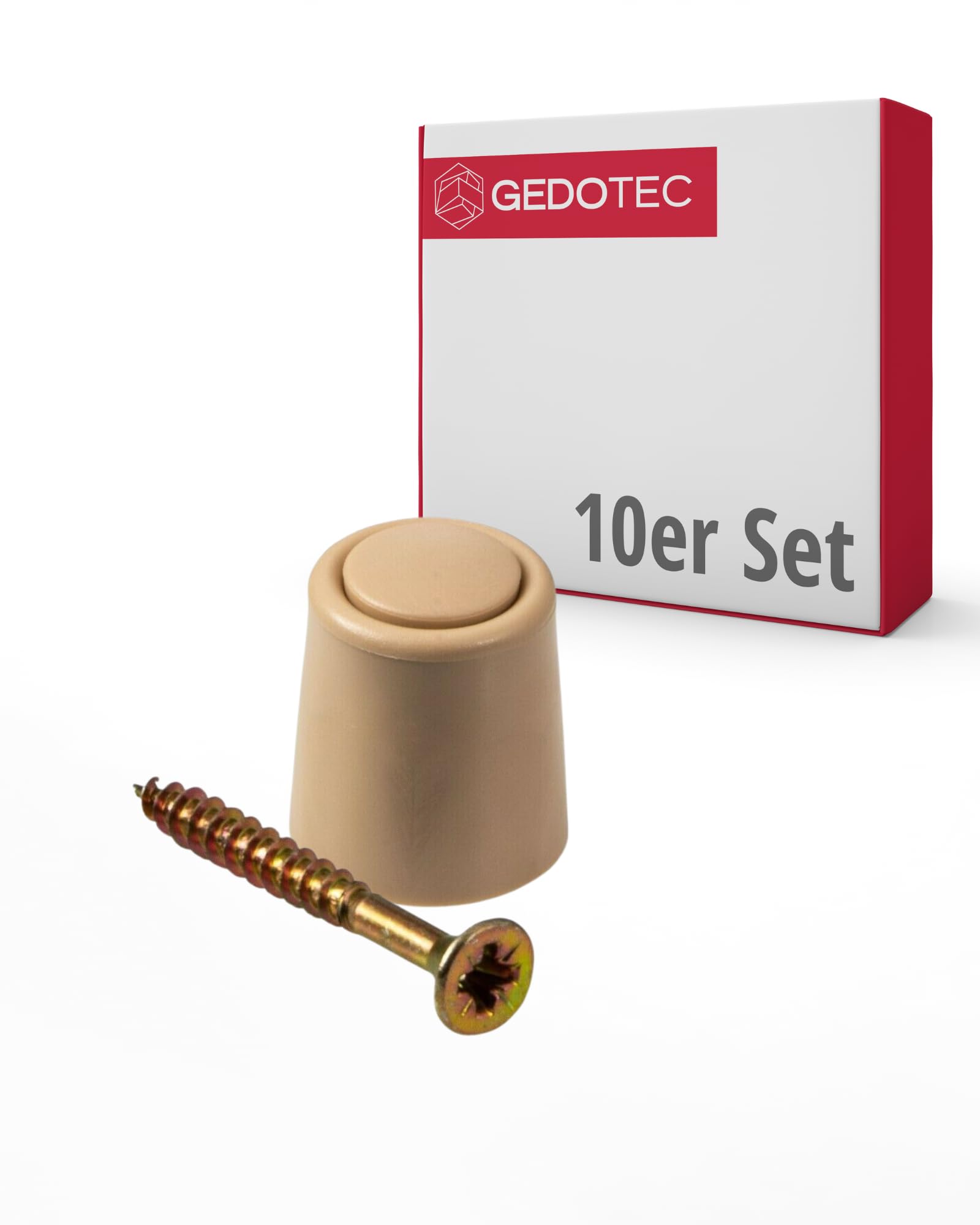 Gedotec Door Stopper Rubber Including Mounting Material, Pack of 10 Premium Plastic Door Stoppers, Beige, Door Stopper Floor for Gluing + Screws, Small Door Stopper for Room Doors