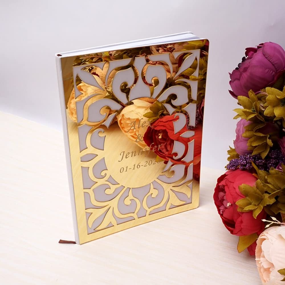 Livre d'or de mariage acrylique blanc et miroir or chic X012