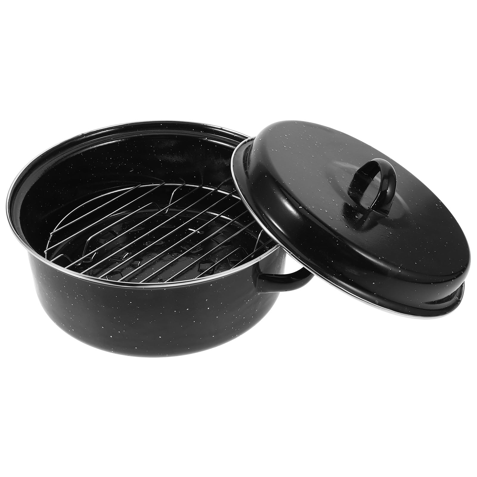 Kartoffeltopf aus Emaille mit Verschleißfestem Boden und Ergonomischen Doppelgriffen Schwarzer Bräter für Backofen und Grill zum Kochen und Braten