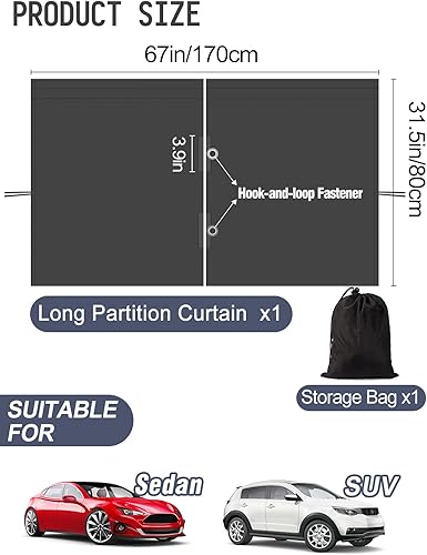 Miniatura 5 de Juego de 5 cortinas de privacidad para automóvil  4 ventanas laterales magnéticas y 1 cortina divisora de asiento trasero para bebé, cubiertas