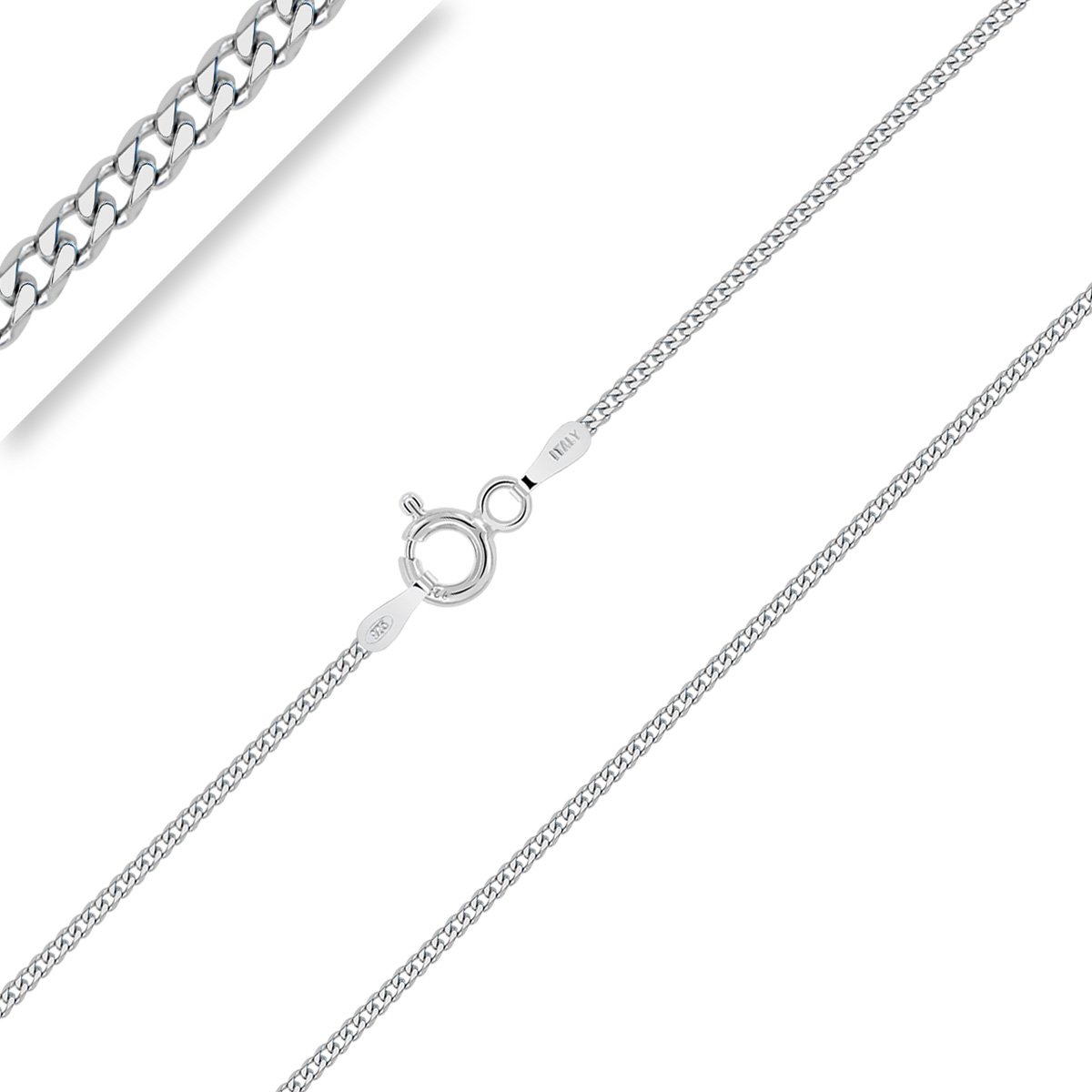 PLANETYS - Catenina Argento Sterling 925 Rodiato Modello Barbazzale ( Grumetta) Diamantate Larghezza: 1.2 mm Lunghezza: 40 cm