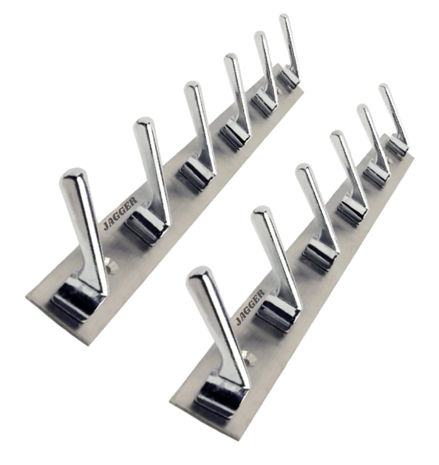 JAGGER JAG323 Wall Mounted Stainless Steel Wall Hooks for Hanging Cloth/Door Hangers/Hook Rail/Bthroom Hanger/Towel Hangers/Key Ring Holder [ Combo Pack of 2 ] (SS Chrome Finish, 6 Hook Hanger)