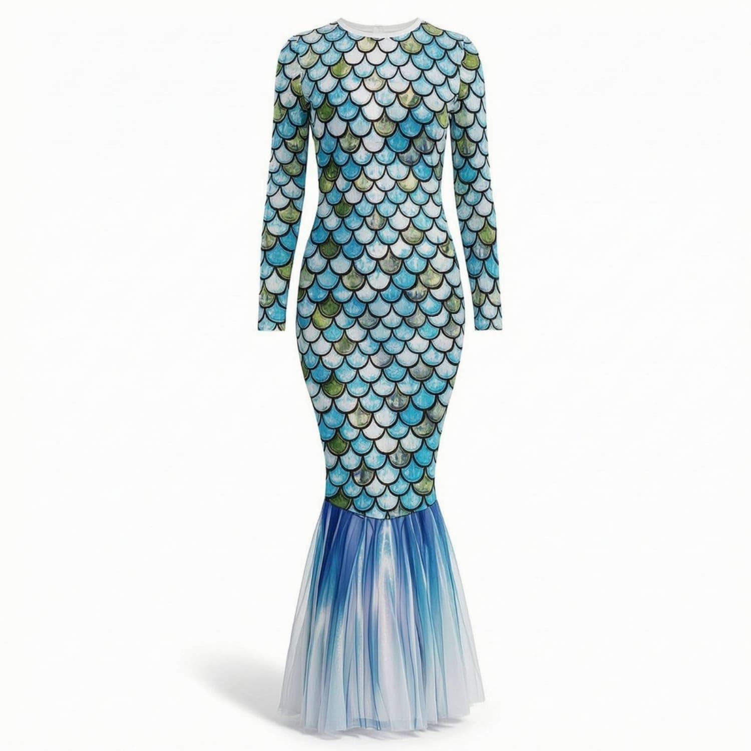 Long-Sleeve Mermaid Dress Fitted Fishtail Dress See-Through Evening Gown Lightweight for Women, Photoshoots, Themed Events, Costume Parties, M, Xg106-1005-image-28