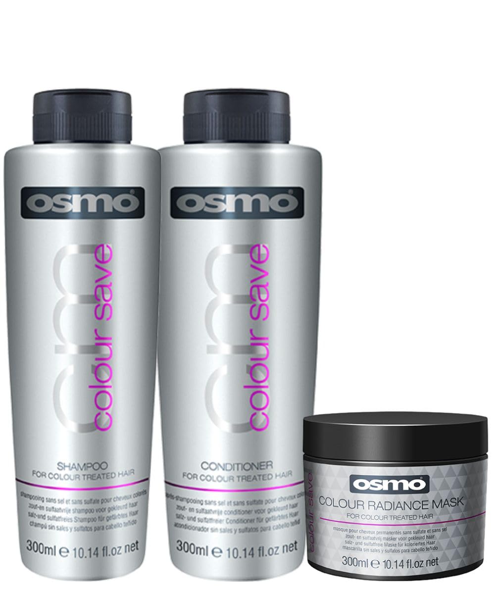 Osmo Colour Save Bundle -100% Salt & Sulphate Free, Anti-Fade System with UV Filter-Specially designed for Colour Treated Hair- Cruelty-Free Hair Care Shampoo, Conditioner & Radiance Mask (300ml EACH)