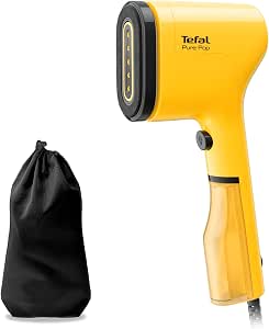 Tefal Pure Pop Slim Handheld Clothes Steamer, No Ironing Board Needed, Ready to Use in 15 Seconds, 70ml Detachable Water Tank, Travel Iron, Garment Steamer, Yellow, DT2026