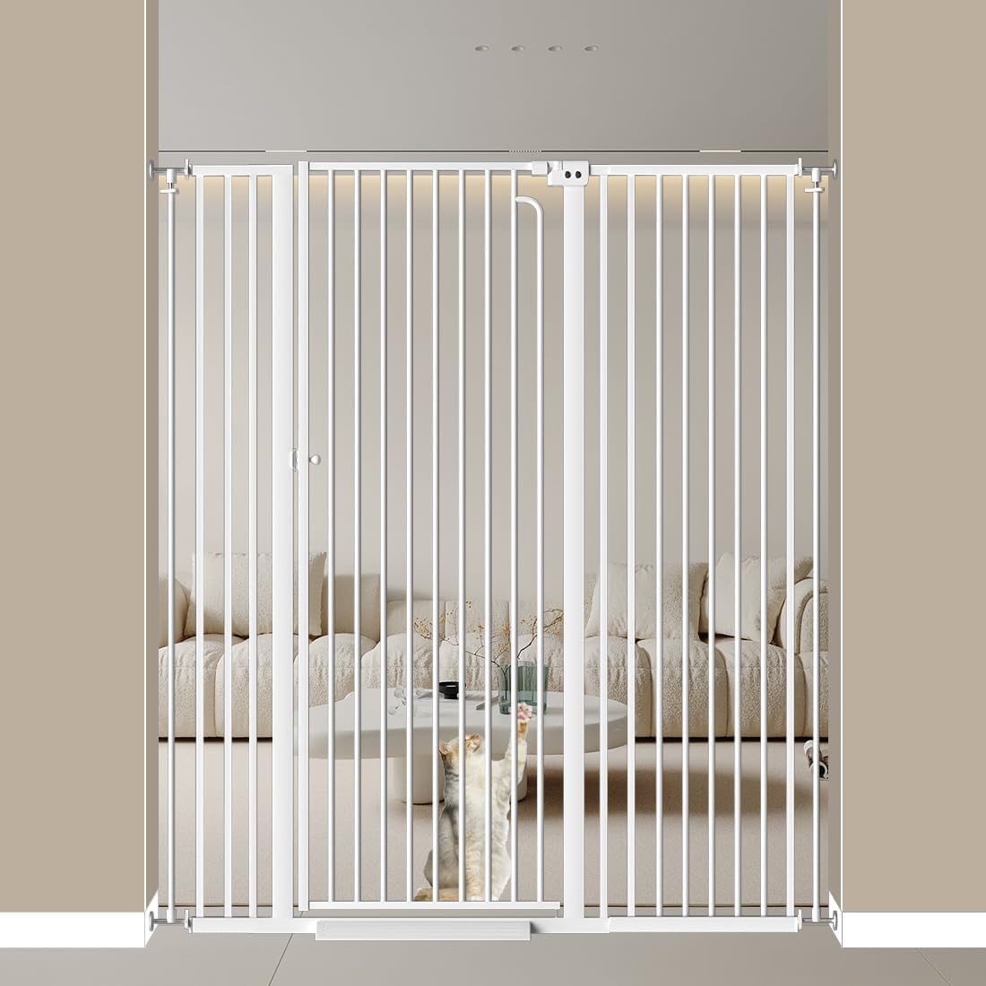 57.09" Extra Tall Cat Gate for Doorways, 48.03" - 52.76" Wide High Pressure Mounted Dog Gate, Tall Pet Gates for Doorways No Drilling, Auto Close Safety Tall Baby Gates for Dogs Cats(White)