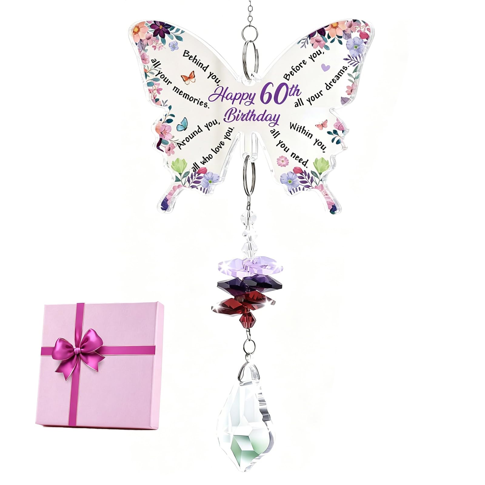Butterfly Crystal Suncatcher, 60th Birthday Decorations Acrylic Crystal, 60th Birthday Gifts for Women, for Women Friends Female, Special 1966 Gifts for Bestie