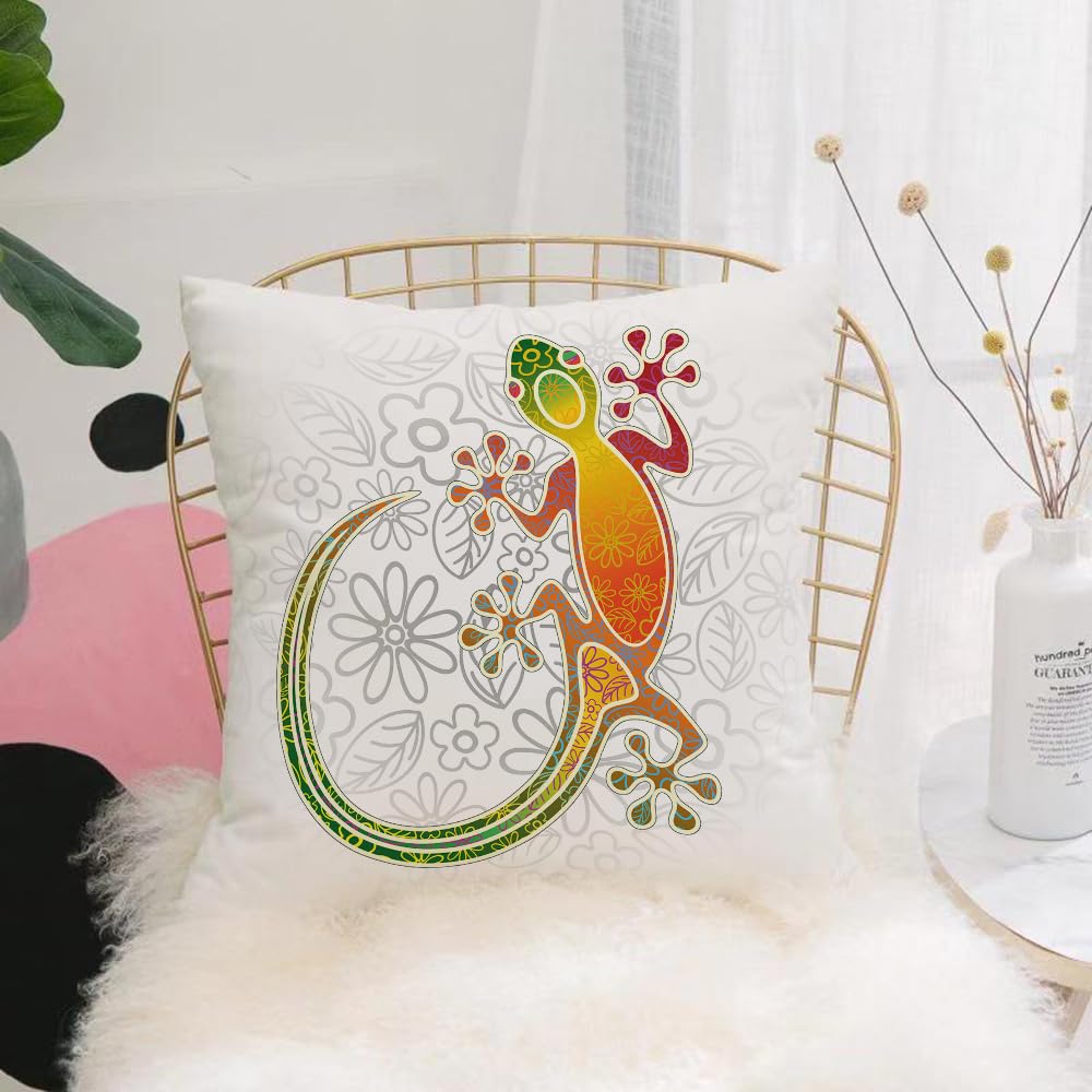HYMSXW Cushion Cover,Throw Pillow Case Home Decorative for Living Room Bedroom Sofa Chair 20X20 Inch,Lizard, with gradient-colored leaf-patterned skin painting,Pillowcase 50X50cm