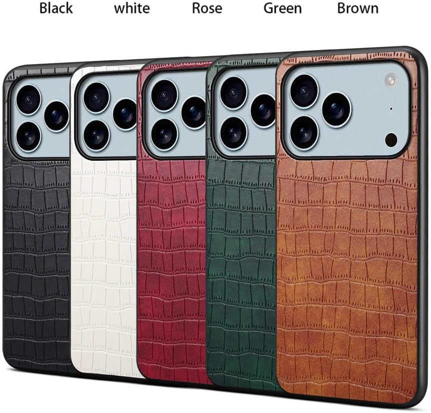 Leather Case for iPhone 17 Pro Max /17 Pro/17 Air/17,Slim Fit Crocodile Pattern Shell Raised Edges Protective Scratch Resistant Phone Cover,Black,17 Pro Max