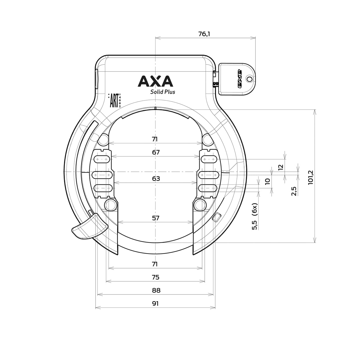 AXA Solid Plus Cadenas - Niveau de sécurité 11 - Largeur d'ouverture 57 mm - Chaîne à encastrer compatible - Clé non amovible - Noir