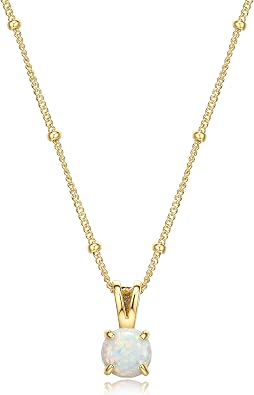 MORGAN & PAIGE .925 Sterling Silver 18K Yellow or 14k Rose Gold Plated Created Opal Pendant Station Necklace for Women, Hypoallergenic Sterling Silver Necklace for Women, Dainty Jewelry for Her 18"