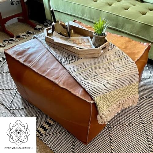 Ottomanmarrakech Unstuffed Square Leather Pouf | Super Soft Handmade Ottoman Pouf |Moroccan Decor Foot Rest Comes In 50X50X18 Inches #TOP5