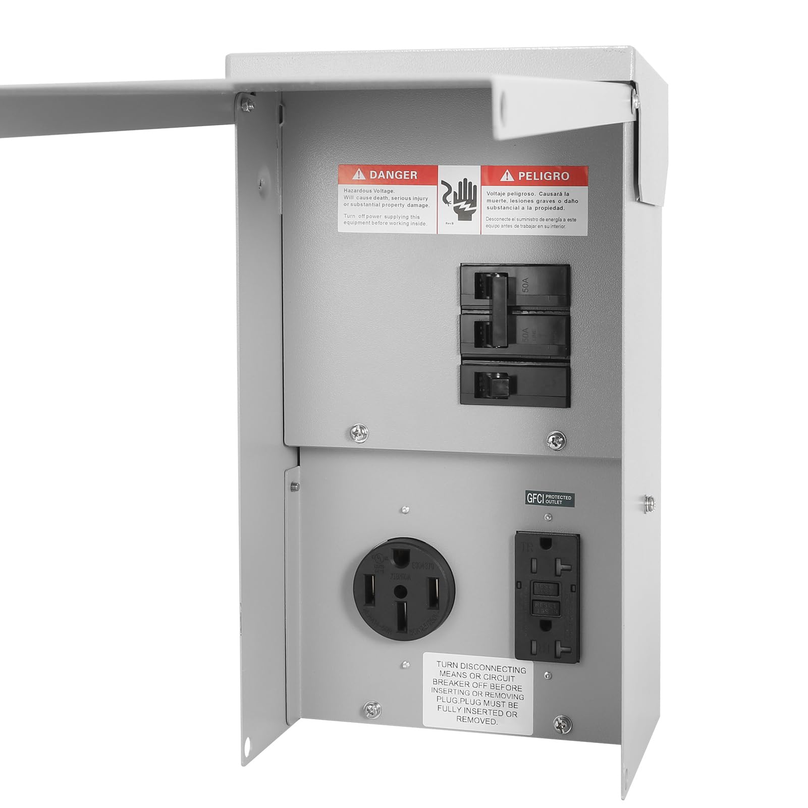 Buy Temporary Power Outlet Panel, RV Circuit Breaker Box with 50 amp+GFCI 20 amp Receptacle