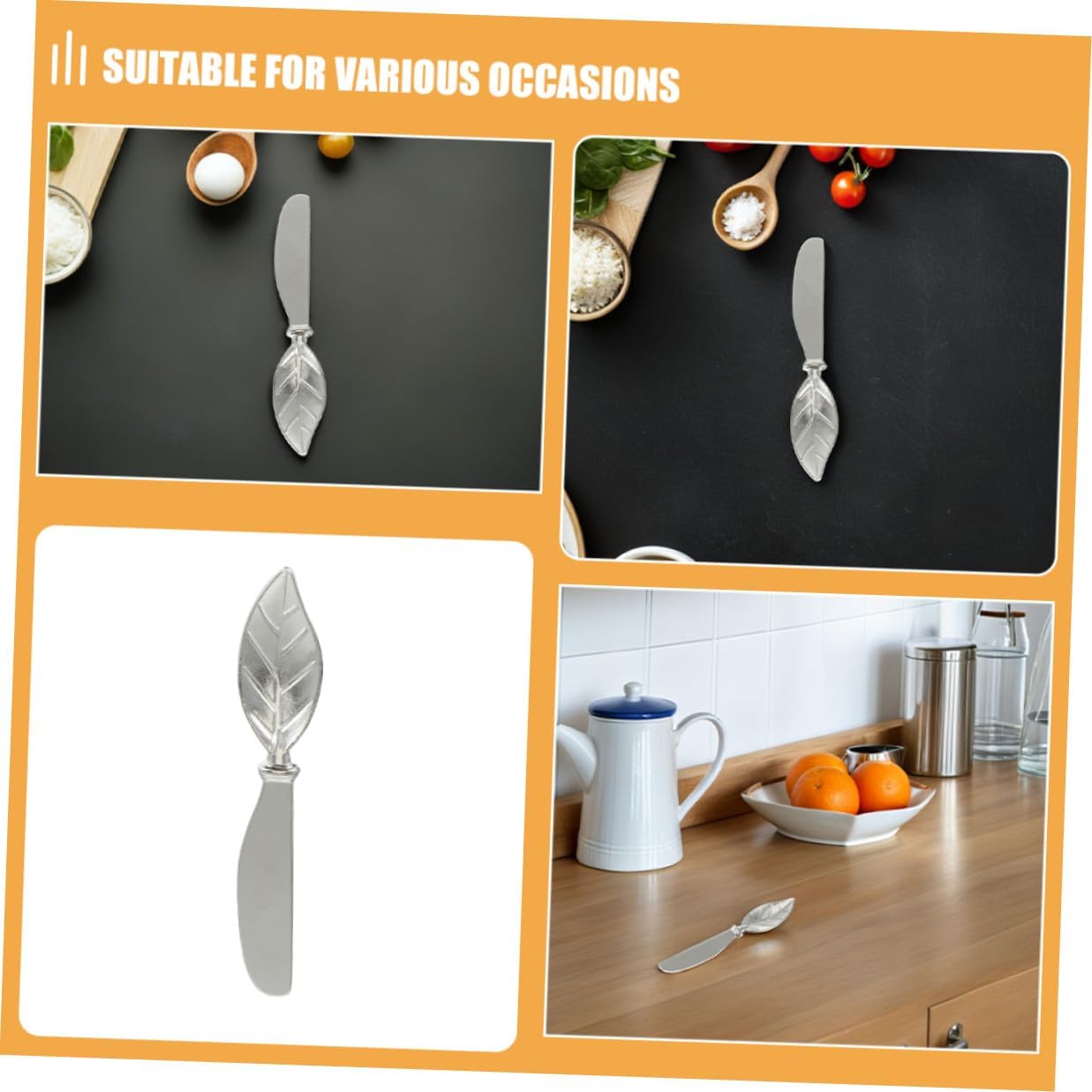 CALLARON 4pcs Leaf-shaped Zinc Alloy Butter Knife Set for Cheese Spreads