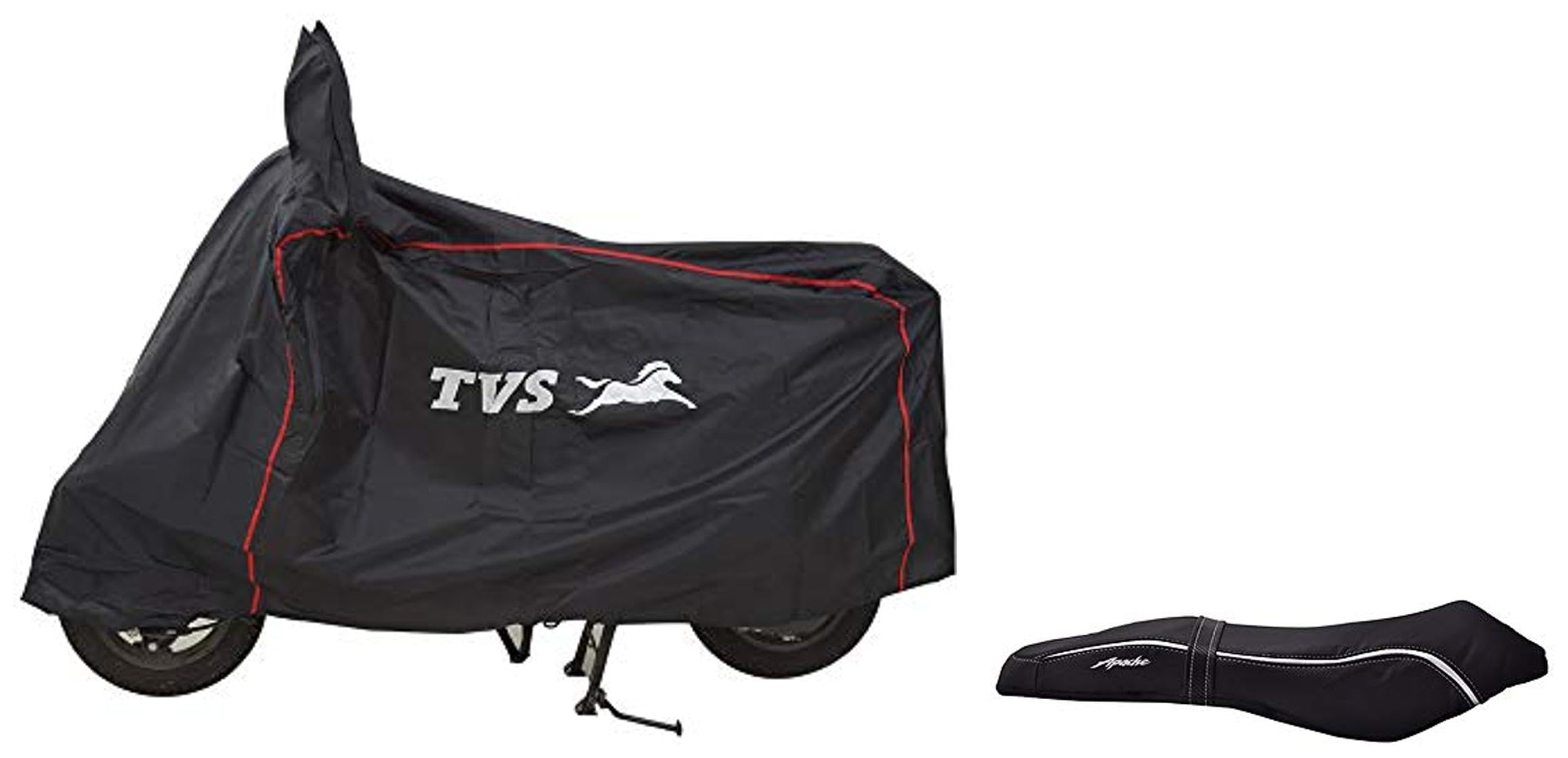 TVS Vehicle Cover for Motorcycle, Black & TVS Seat Cover - Apache 160 2V - Silver