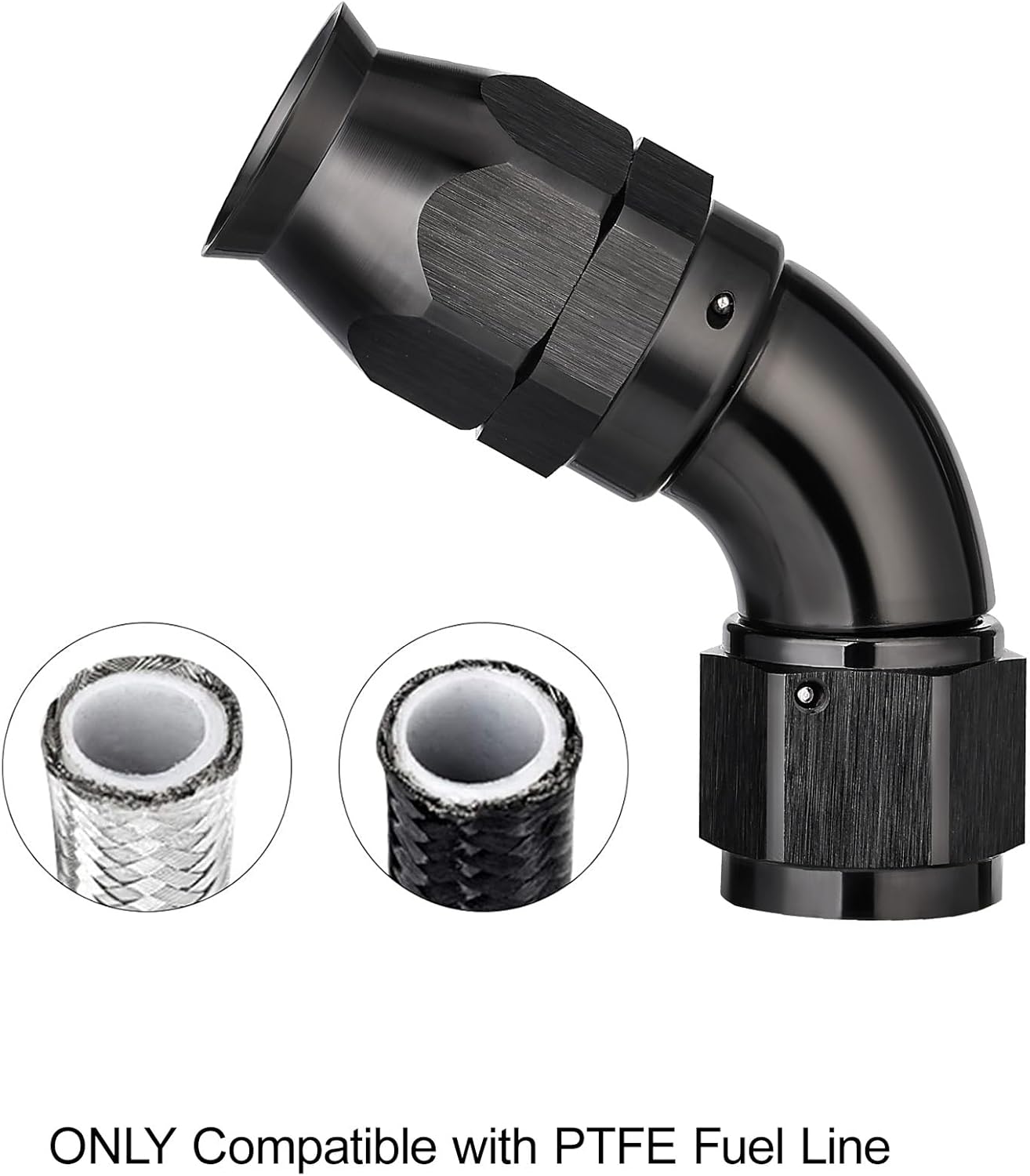 EVIL ENERGY 8AN PTFE E85 Nylon Fuel Hose 10FT Black Bundle with 8AN 60 Degree PTFE One Piece Full Flow End Hose Fitting