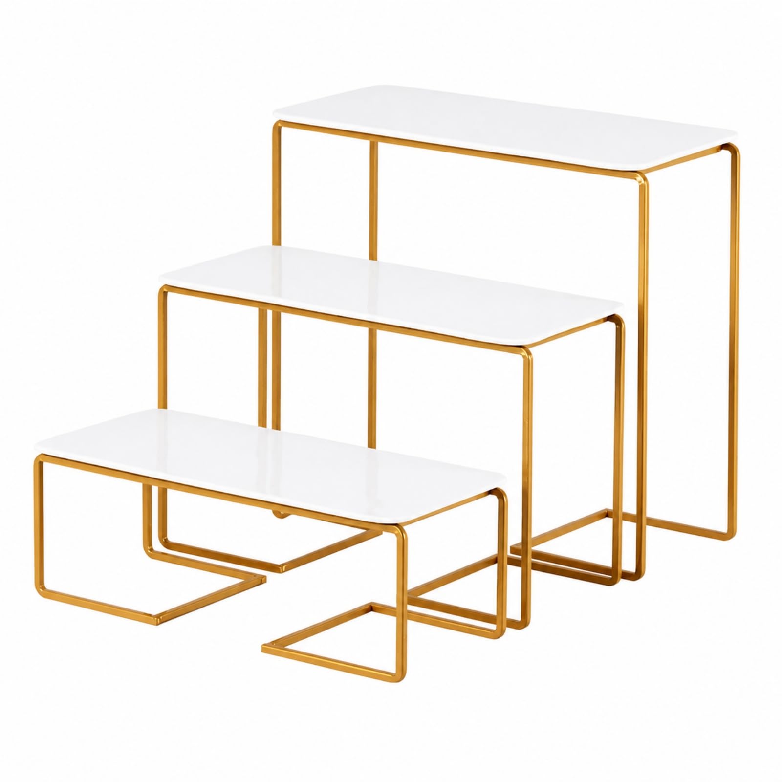3 Piezas Soporte Postres Escalonado Rectangular Reutilizable Bandeja Servir Rectangular Multifunción para Cumpleaños, Dorado, Rectangular 3-Piezas