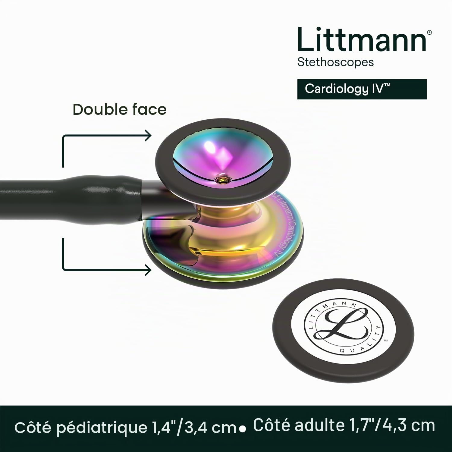 3M Littmann Stéthoscope de diagnostic Cardiology IV, tubulure noire, Édition Rainbow brillant, 69 cm