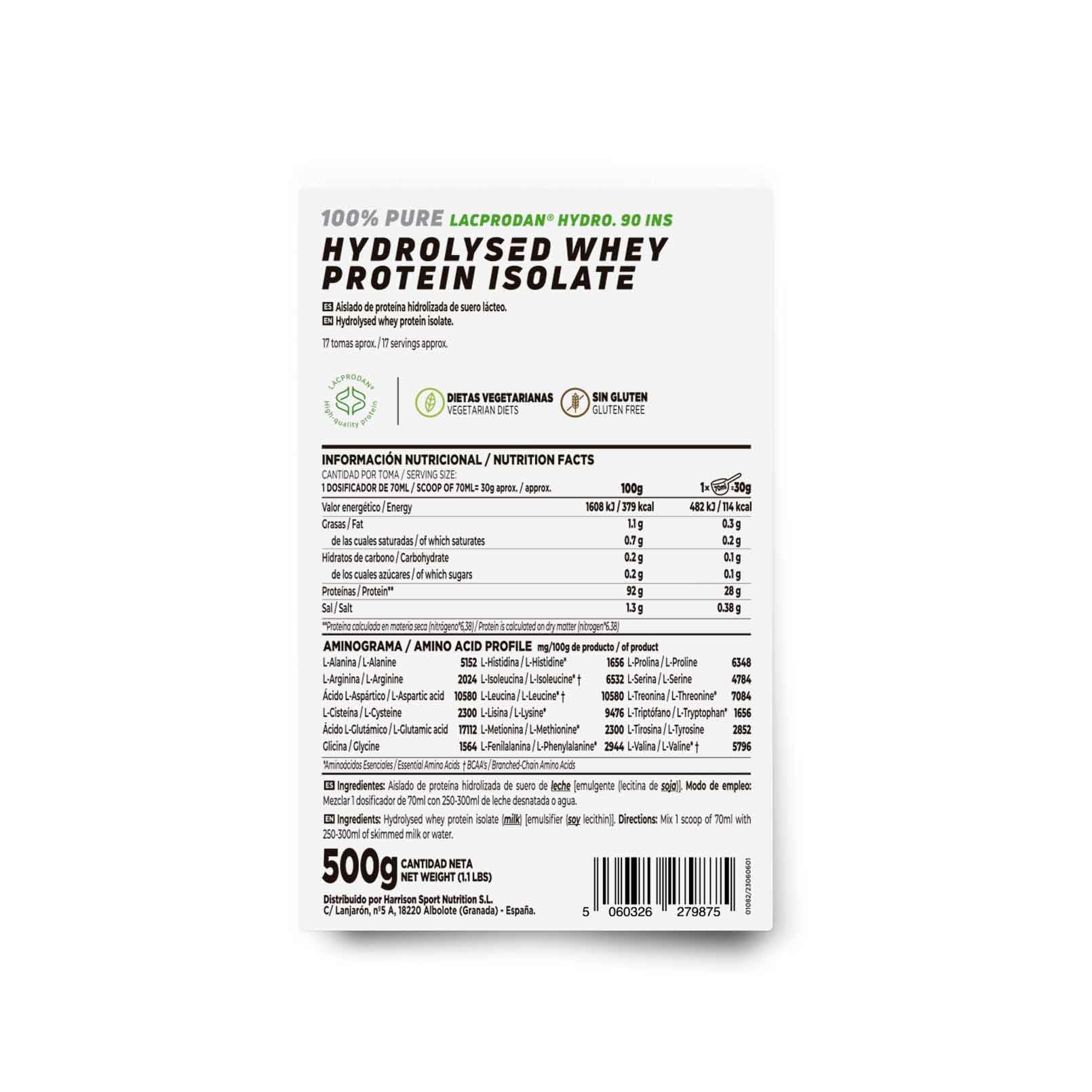 HSN Proteína Hidrolizada de Suero (Lacprodan® Hydro.90 INS) | Sin Sabor | 500g (17 Batidos) | Baja en Lactosa | Sin Gluten | Vegetariana | No Incluye Dosificador
