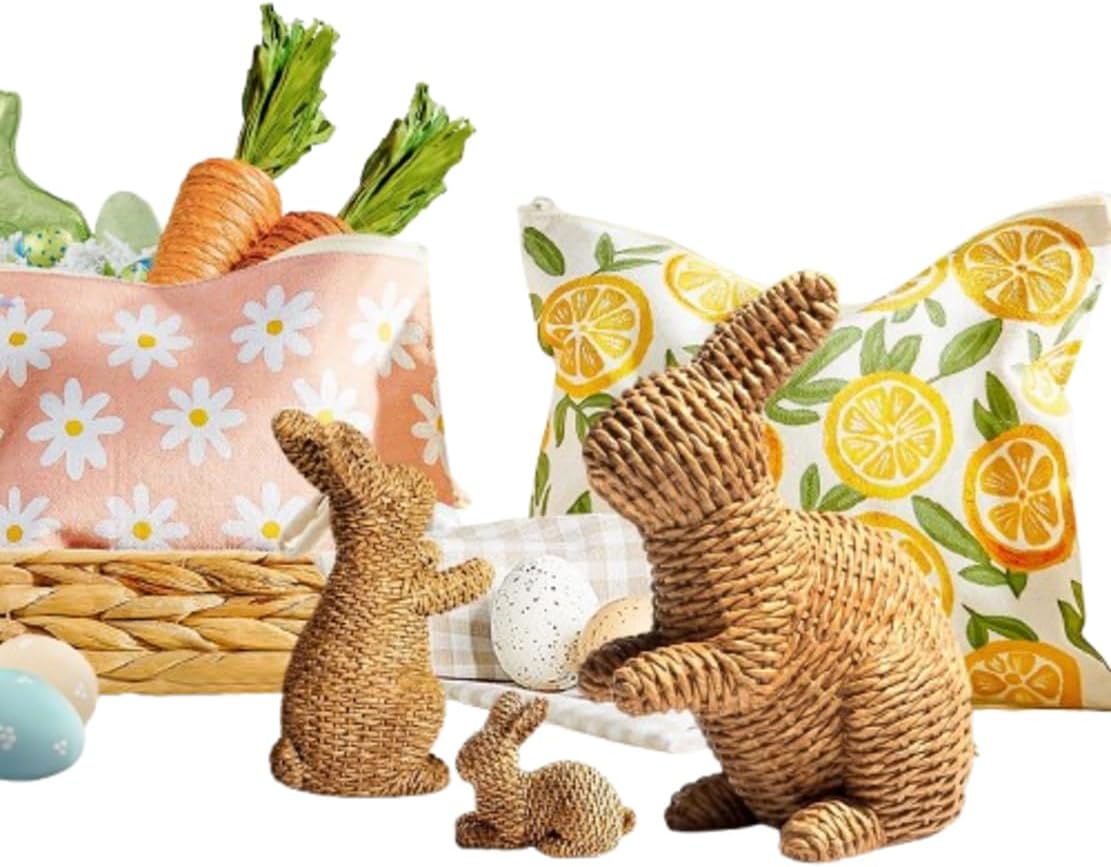 Style Easter Rabbit Tabletop Ornaments for Home and Courtyard Display, 2 Pieces (3pcs Brown)