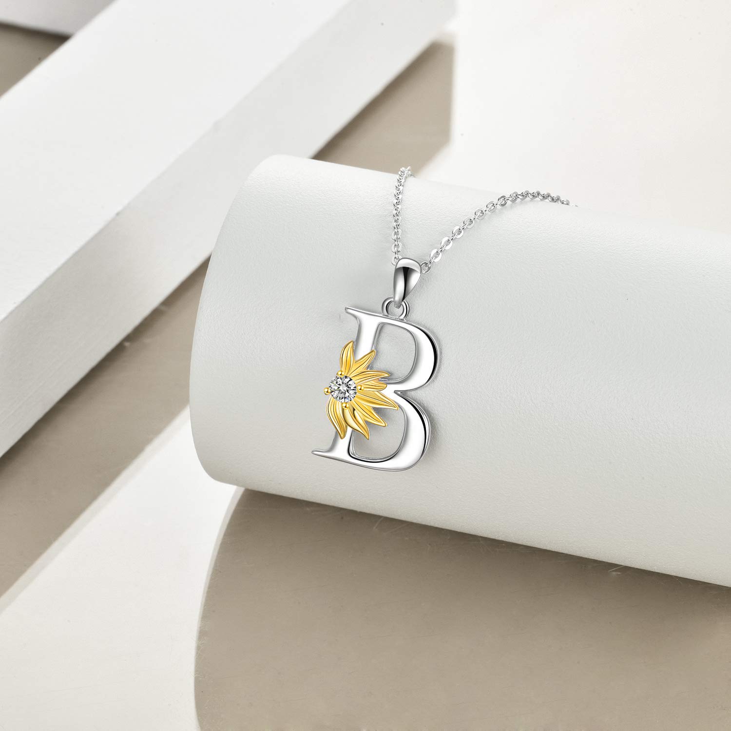 VONALA Collana in argento sterling 925 con girasole, in argento Sterling con lettera dell'alfabeto iniziale, con ciondolo a forma di girasole, idea regalo per donne e ragazze