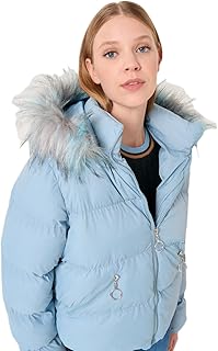 Jimmy Key Gök Mavisi Uzun Kollu Kapüşonlu Tüy Detaylı Puf Mont