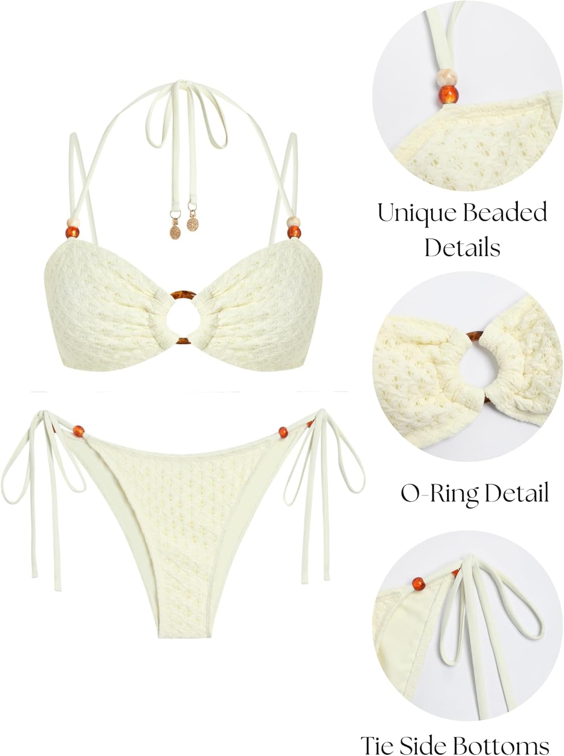 ZAFUL Women's Halter Bikini Sets Strappy O Ring Tie Back Cheeky High Cut Two Piece Bathing Suits Swimsuit - Image 5