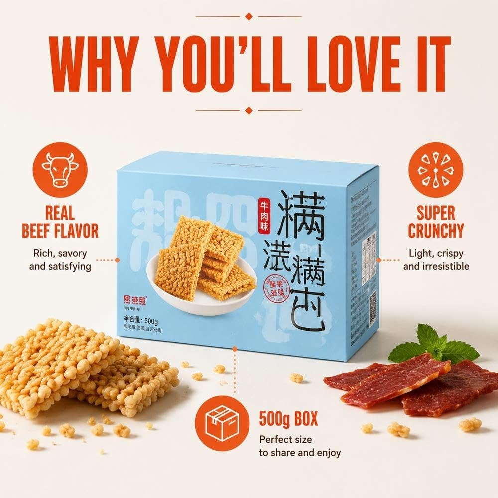 Snack Crujiente De Galleta De Arroz Glutinoso Con Sabor A Carne 500g