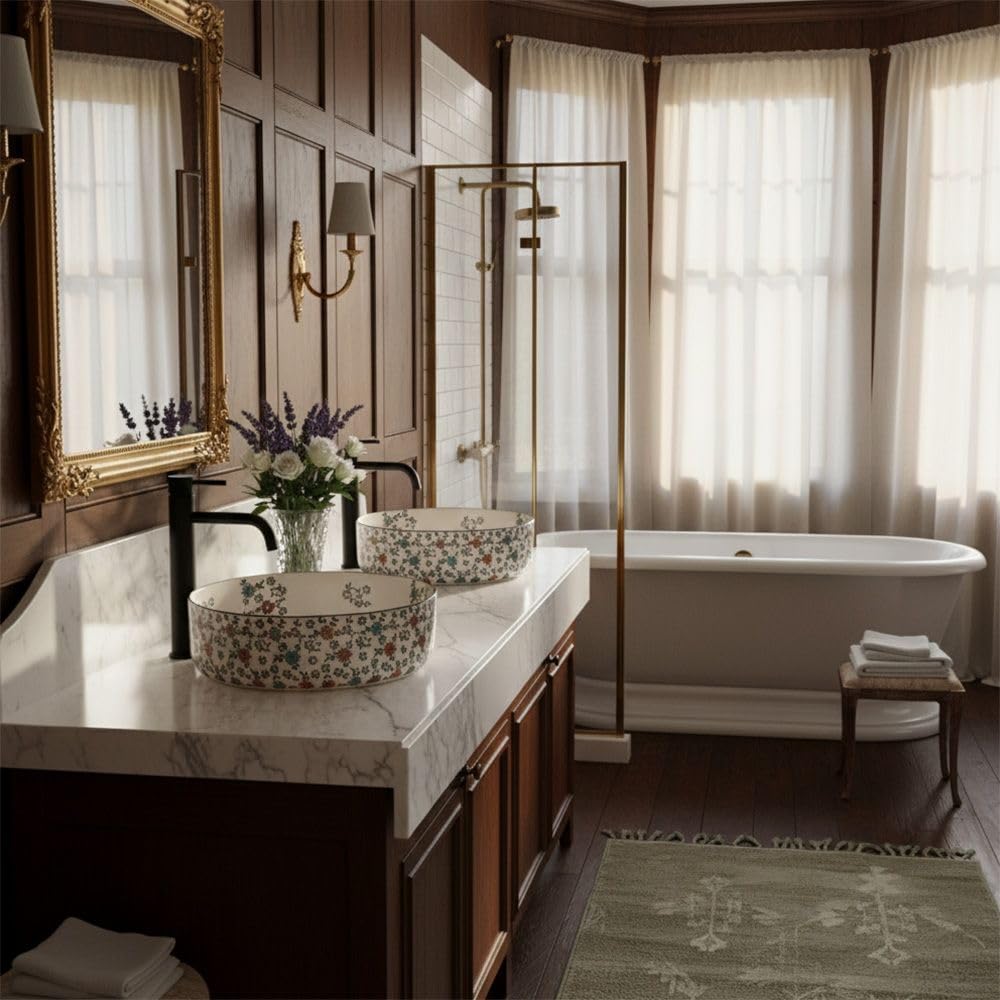 Lavabo Sobre Encimera Rea Stefania Fiori White 36X36X12Cm