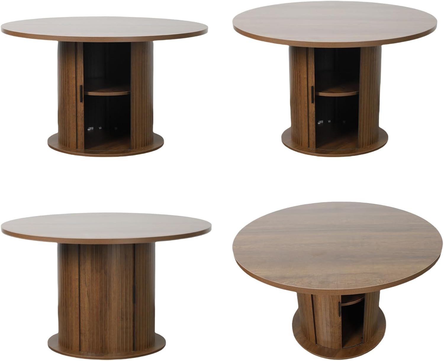 47" Round Dining Table for 4-6, Kitchen Table Dinner Table with 2-Layer Hidden Storage and Wood Slide Door,Space Saving for Small Spaces, Mid-Century Modern Circle Design(Brown)