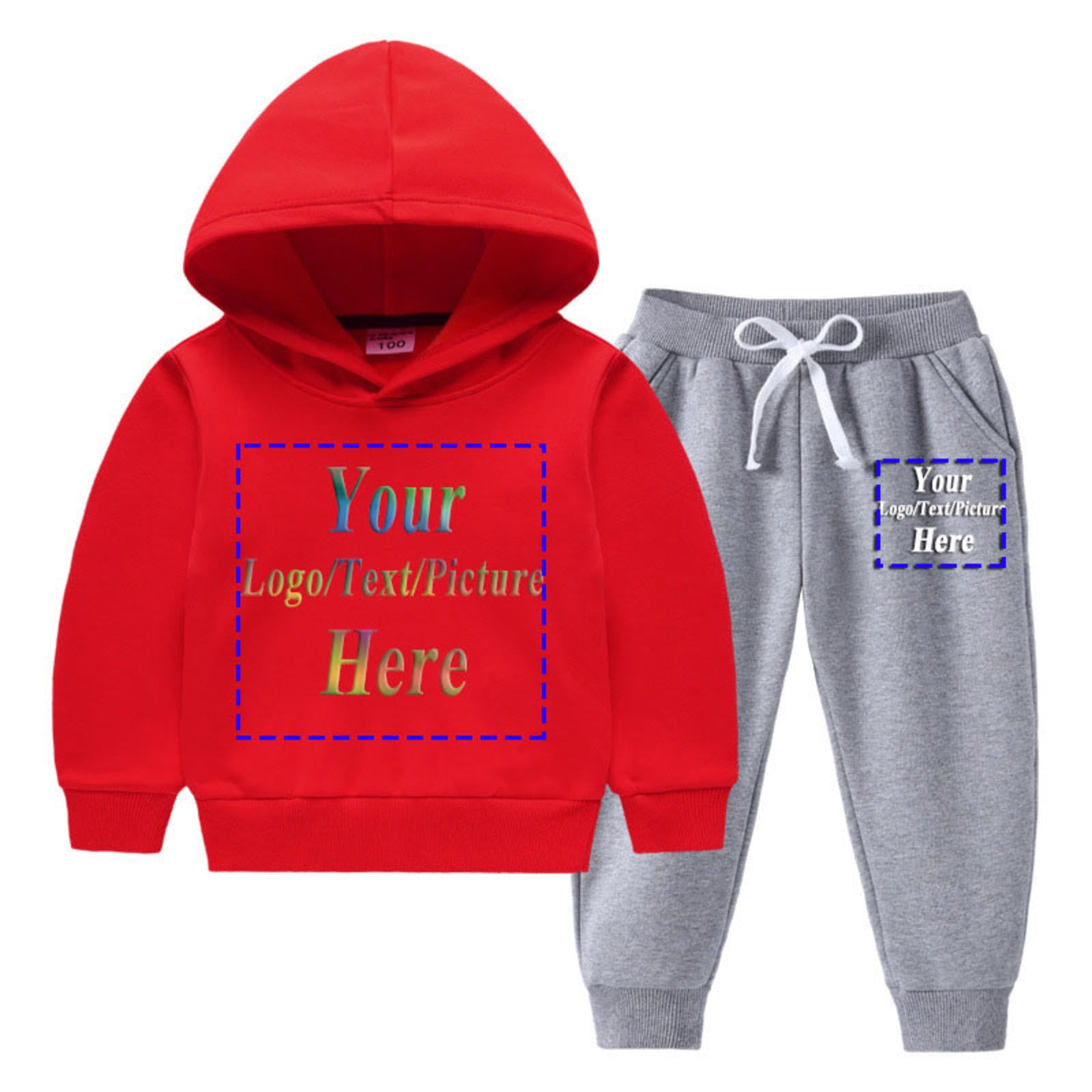 Tute Personalizzate per Bambini con Testo/Immagine Personalizzati, Personalizzato Felpa con Cappuccio e Pantaloni Invernale Spessa Calda Pullover Casual per Ragazzi e Ragazze