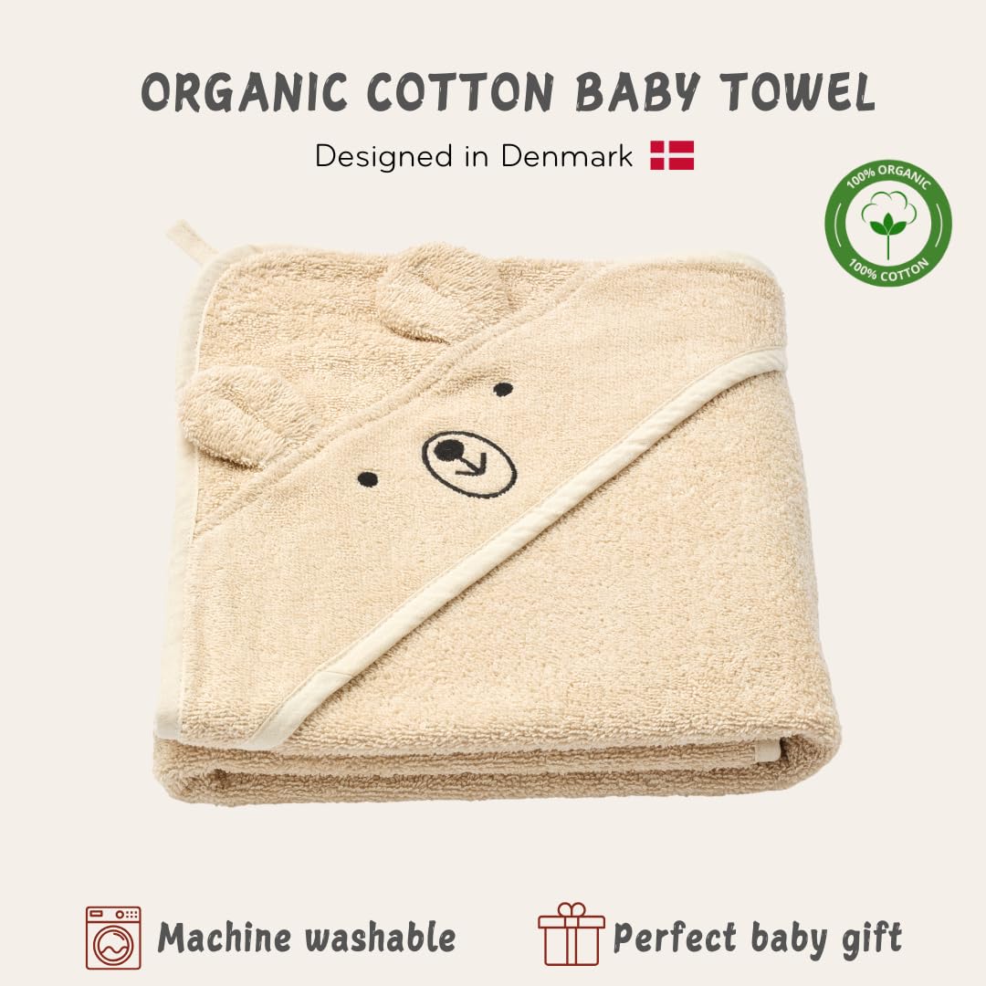 Denmark - Premium Bio-Baumwolle Baby Badetuch - Kapuzenhandtücher für Kleinkinder und Babys für Neugeborene Mädchen und Jungen - Super weich und saugfähig, 32x32 (Bär - Nebel)
