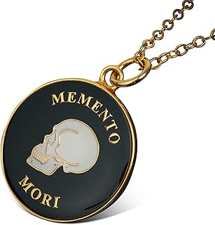 Memento Mori Necklace Pendant - Gold Plated and Enamelled in Black Stoic Necklace - Memento Mori Jewelry - Stoicism Gifts Stoic Jewelry