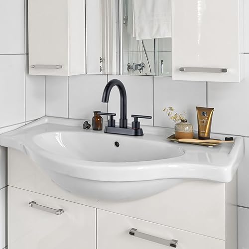 Miniatura 2 de Grifos de baño, grifos de lavabo de baño de 4 pulgadas con drenaje desplegable, grifo de baño central con 2 asas, adecuado para lavabo de