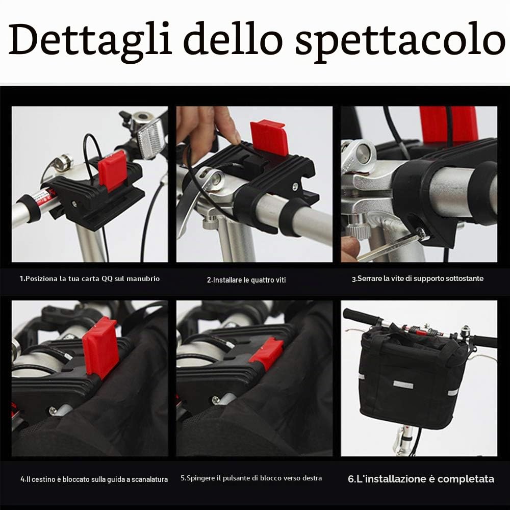 N/A Cestino per bicicletta pieghevole, cestino anteriore per bicicletta, con adattatore per manubrio e fascetta per cavi, cestino per manubrio rimovibile, picnic, 33 x 24 x 23 cm