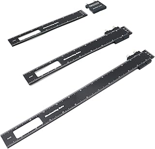Woodworking Ruler, Precision Pocket Ruler, Thick Aluminum T-Type Scribing Ruler, Metric and Imperial Square Slide Marking Measuring Ruler for Woodworker Machinist Engineer(6/8/12 Inch-Black)