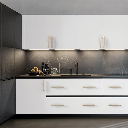 Miniatura 5 de Paquete de 10 tiradores de gabinete dorados de 5 pulgadas (5.039 in) moleteados para gabinetes de cocina, tiradores de cajón, accesorios de armario