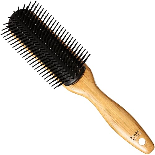 Sam Villa Cepillo Denman de 9 filas con cepillo desenredante de bambú