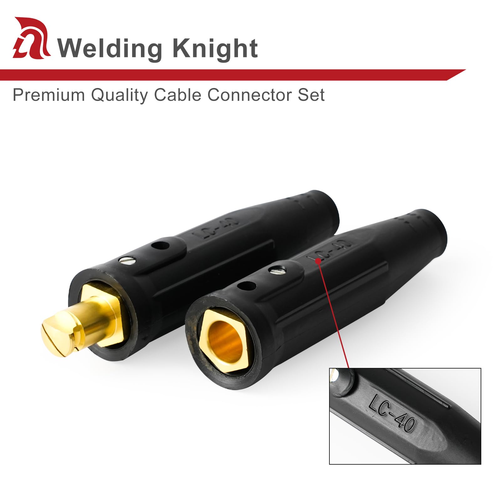 LC40 - Juego de conectores de cable de soldadura macho y hembra negro para cable de 1/0 a 2/0, capacidad de 350 amperios, 50-70 m², 2 juegos