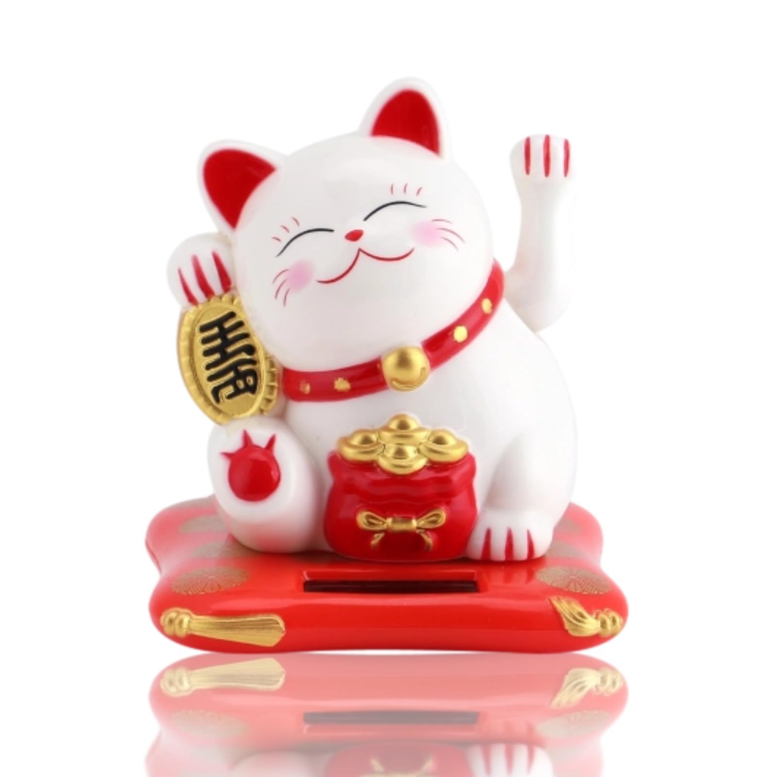 Chat de bienvenue solaire cadeau de bonne chance blanc pour bureau et auto