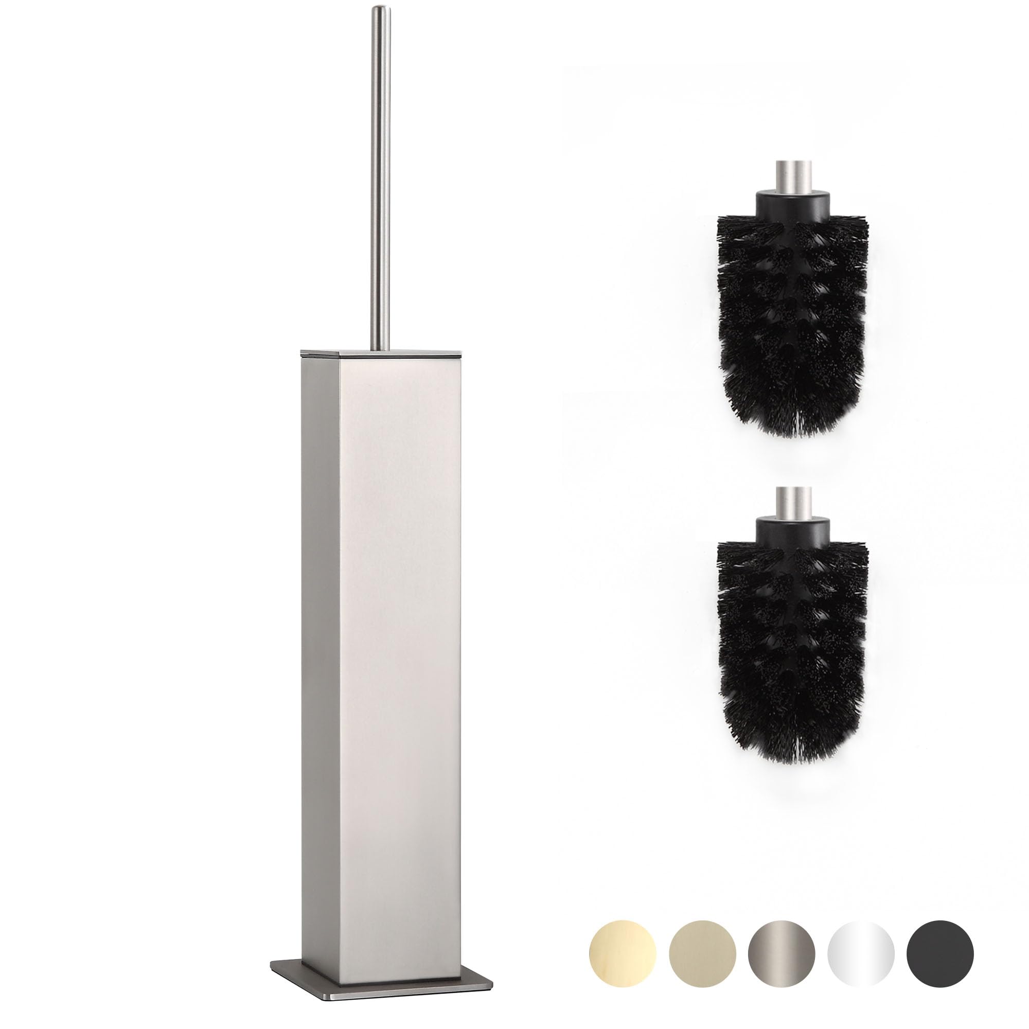 BVL Set di scopino e portascopino per WC in acciaio inox nichel spazzolato 304 quadrato autoportante per bagno