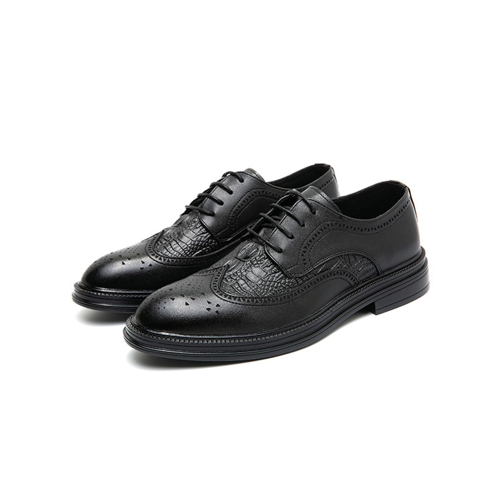 Men's Brogue Dress Shoes Pointed Toe Lace-Up Platform Sole Business Casual Formal Oxfords for Office Wedding
