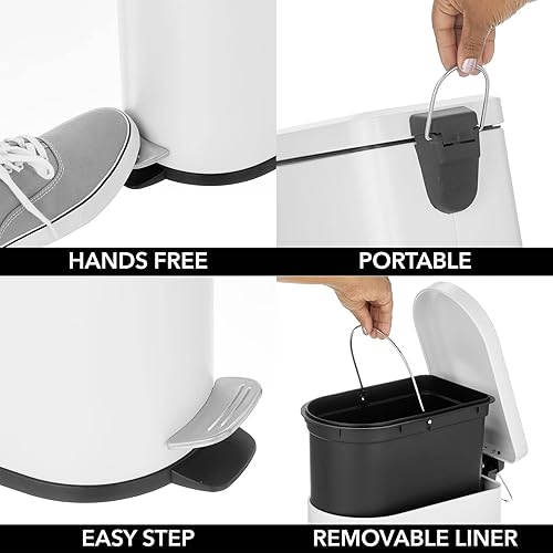 Miniatura 4 de mDesign Cubo de basura de acero inoxidable de 10 litros2.6 galones para baño, dormitorio, oficina en casa, cubo de basura en forma de D con pedal de