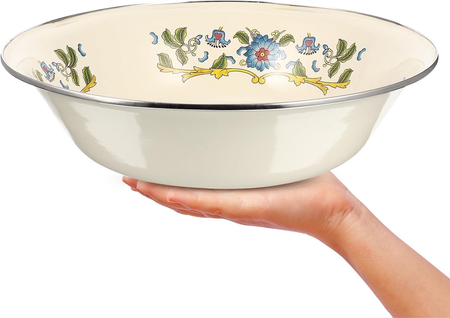 Vintage Enamel Soup Basin - Large Capacity Retro Enamel Bowl for Kitchen, Camping, Dough Making & Multipurpose Use